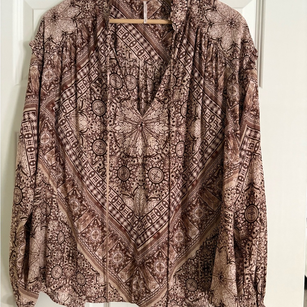Free People Bohemian Relaxed Pleated Blouse M